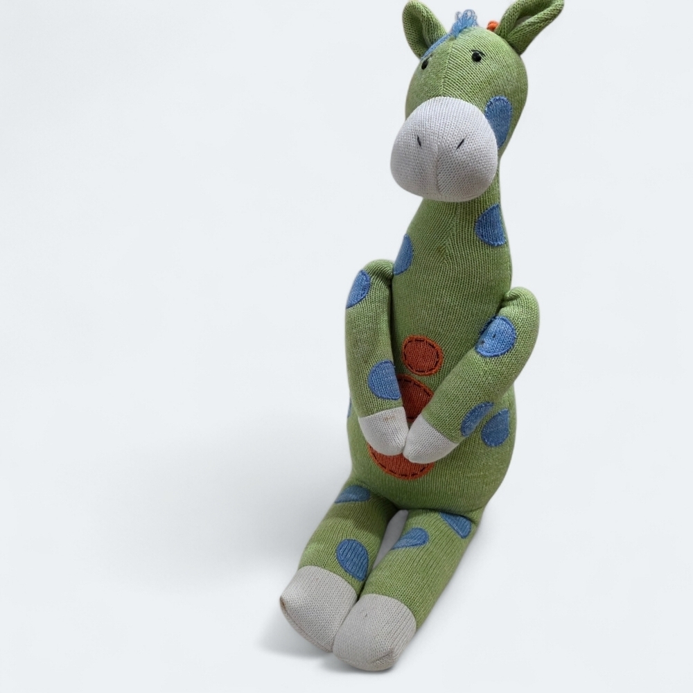 Seasons Of Cannon Falls Green and Blue Knit Plush Giraffe Toy